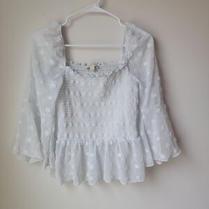 London Rose‎ Swiss Dot Size Large L White Peasant Smocked Blouse